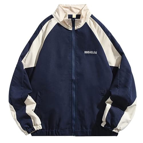 Minetom Damen Patchwork Farbblock Oversize Hip Hop Jacke Teenager Mädchen Mantel Sport Übergangsjacke Windbreaker College Jacke Sweatjacke - Image 1