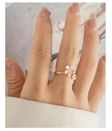 Kokoma Dainty Flower Ring for Women Sparkling Cubic Zirconia Daisy Open Statement Rings Pearl Chic Engagement Promise Ring Wrap Finger Band thumbnail 3