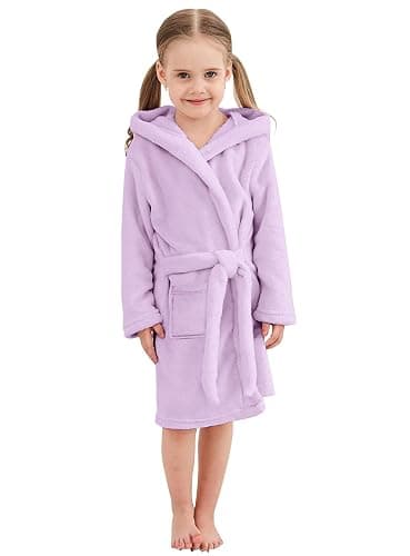 Umeyda Girls Fleece Hooded Robes, Warm Printed Bath Robe for Kids Soft Fuzzy Bathrobe for Gifts thumbnail 4