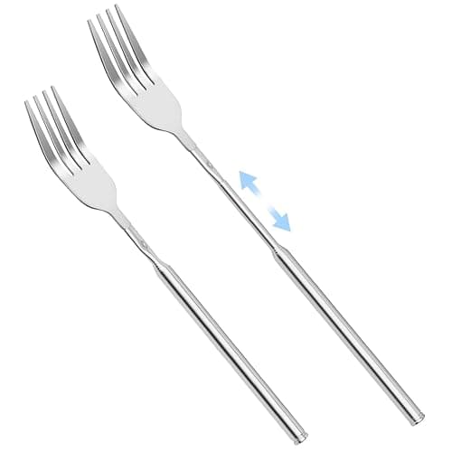 2 PCS Extendable Fork, Prank Long Telescopic Forks, Expandable 8.7-25.4" | Extending Random Fun Stuff, Telescopic Fork Gag Gift, Expandable Handle Spoon for BBQ Dinner Fruit Dessert Cutlery - Image 1