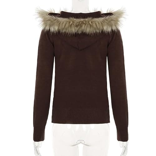 KMBANGI Women Fur Trim Crop Hoodies Zip Up Y2k Long Sleeve Cropped Sweatshirt Zipper Furry Hooded Jacket with Pockets thumbnail 7