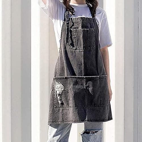Jowcud Denim Apron With 5 Pockets for Kitchens,Hairstylist Aprons for Women Men,Adjustable Bib Jean Apron for Arts Cafe Work thumbnail 2