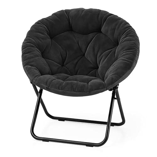 Magshion Saucer Chair for Teens Adults, Oversized Folding Cozy Moon Chair with Black Metal Frame, Furry Faux Fur Comfy Lazy Seat for Bedroom, Living Room, Dorm Room, Apartment (Black) - 1 - Black/Black - Image 1