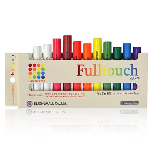 Hagoromo Fulltouch Color Chalk - Non-Toxic [12 Pcs/10 Color Mix] 1 Box, Dustless Washable Chalk for Kids & Professionals, Sidewalk & Blackboard - Image 1