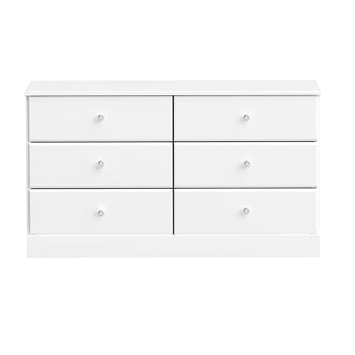 Prepac Astrid 6 Drawer Double Dresser for Bedroom with Crystal Knobs, Wide Chest of Drawers, Bedroom Furniture, Clothes Storage and Organizer, 15.5" D x 47.5" W x 26.85" H, White thumbnail 9