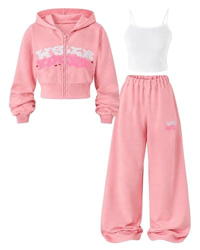 Afsmlys Tween Girls Clothes Sweatshirt + Strap Cami Top + Pants 3 Piece Outfit Set, Size 7-16 Years - Image 1