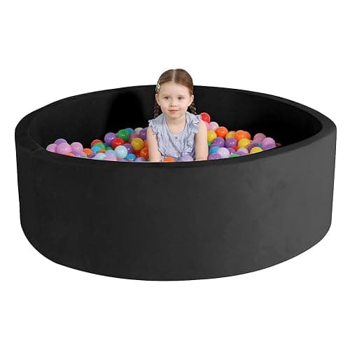 TRENDBOX Extra Large Foam Ball Pit for Toddlers, 47x14 inch Soft Baby Ball Pit with Washable Velvet Cover (Balls not Included)- Black - Image 1