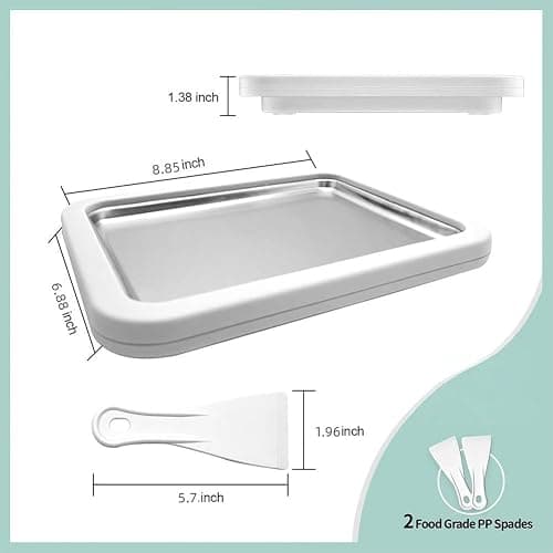 At-Home Rolled Ice Cream Maker Kit, Instant Freeze Plate with 2 Scrapers, DIY Homemade Ice Cream tray, Yogurt, Sorbet, Fun Family Activity for Kids, Food-Grade Stainless Steel(White) thumbnail 3