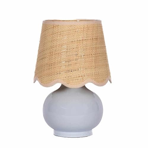 BoutiqueRugs Navarro Boho Ceramic Bedside Table Lamp for Bedroom Nightstand and Living Room - Shade Rattan - Blue, Beige - 13" H thumbnail 3