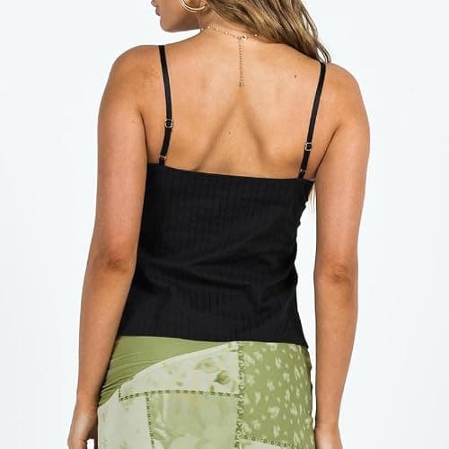 Women Y2k Babydoll Tank Tops Lace Trim V Neck Crop Cami Spaghetti Strap Peplum Top Summer Cute Aesthetic Flowy Shirts - Ruffle Black - Medium thumbnail 4