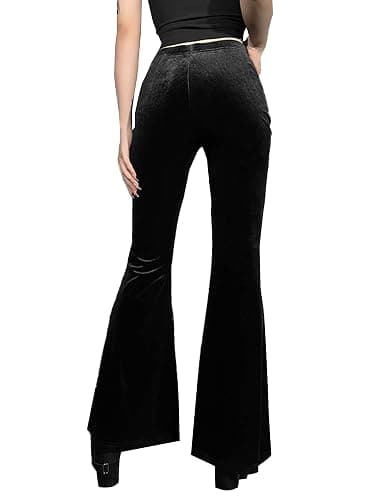 FEOYA Gothic Black Lace Flare Pants for Women Elastic Waist Victorian Bell Bottoms Mesh Punk Disco Pant thumbnail 2