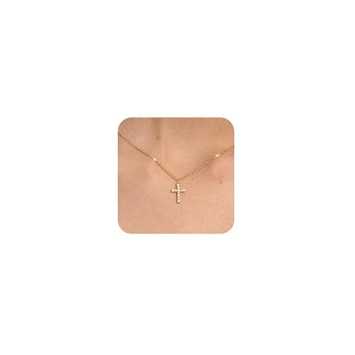Tewiky Cross Necklace for Women-Dainty Simple 14k Gold Plated/sterling silver Plated Cross Pendant Cute Necklaces Jewelry for Women - Image 1