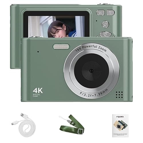 Andoer 4K Digital Camera, 48MP Compact Portable Photo Camera 2.4 Inch Screen 16X Digital Zoom Anti-Shake Face Detection Beauty Effect Motion Detection for Kids Teen Students Beginner (Army Green) thumbnail 2