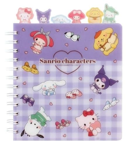 Cute Kitty Melody Ruled Spiral Notebook Diary Planner 6 x 6.5 In, 6 Dividers Index Tabs, About 90 Sheets (Purple) - Image 1