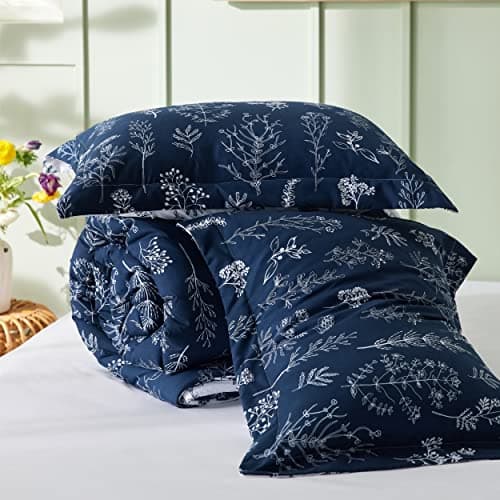 Bedsure Queen Comforter Set - Navy Bed Set, 3 Pieces Cute Floral Bedding, 1 Soft Reversible Botanical Flowers Comforter and 2 Pillow Shams thumbnail 7