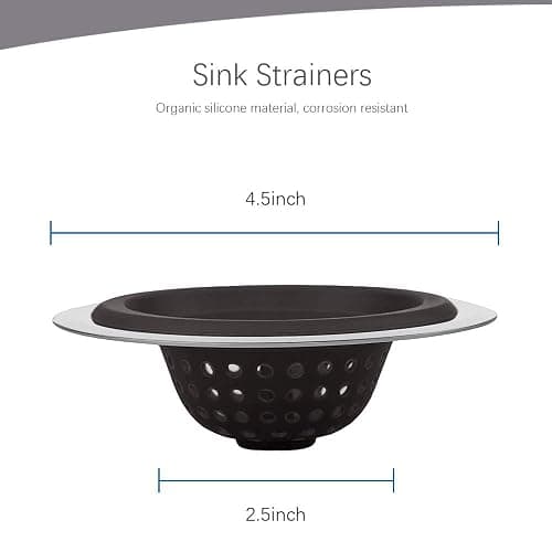 MW-NIHOLA 2PCS Sink Strainers,Flexible Silicone and Stainless Steel Kitchen Sink Drainer Baskets，Large Wide Rim 4.5 inch Diameter,Rust Free,Prevent Food Residues from Clogging - Black thumbnail 3