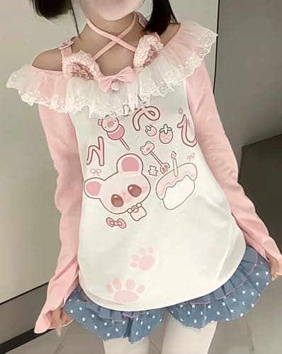 Y2K Cutecore Kawaii Sweet Shirt Women Long Sleeve Oversize Japan Cartoon Print Cute Teen Tshirt Top Clothes thumbnail 4