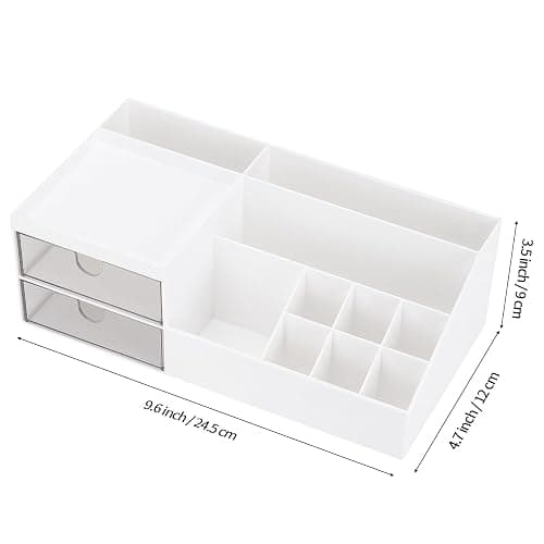 LETURE Desk Organizer, Cosmetic Makeup Vanity Organizer Box, Bathroom Counter Makeup Storage for Eyeshadows, Skin Care, Concealers, Powders, Nail Polish (White) thumbnail 3