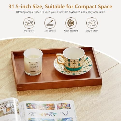 33" Round Coffee Table with Lift-Top & Flip-Top Storage, Modern Accent Fluted Coffee Tables with Metal Frame, Wooden Circle Center Table for Living Room Small Space Apartment Office (Natural) thumbnail 4