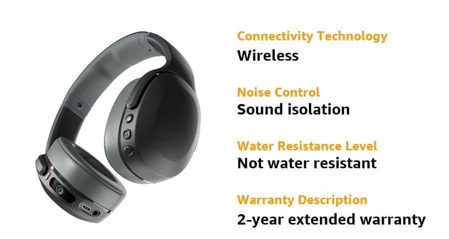 Skullcandy Crusher Evo Over-Ear Wireless Bluetooth Headphones with Sensory Bass, 40 Hr Battery, Microphone, Works with iPhone Android – Black/Asphalt - Black/Asphalt - One Size thumbnail 2