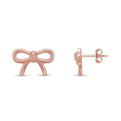 Bow Stud Earrings for Women Dainty Minimalist Knot Design Push Back Studs | 14K Gold Over Sterling Silver Plain Jewelry Jewelry for Her thumbnail 3