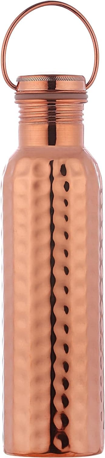 HealthGoodsAU - Pure Copper (99.74%) Hammered Water Bottle with Carrying Handle | Leakproof Seamless Water Bottle for Ayurvedic Benefits 600 Ml (20.28 Fluid Ounce) thumbnail 3