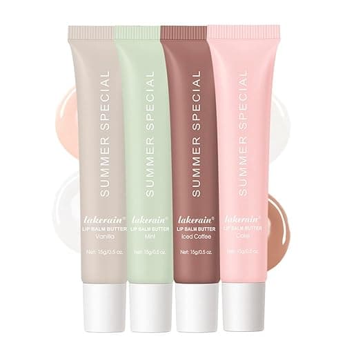 4Pcs Summer Tinted Lip Butter Balm - Ultra-Hydrating, Nourishing Lip Care with Natural Ingredients, Soothes & Softens Dry Lips, Birthday Cake with Slight Shine (Vanilla+Mint+Coffee+Cake, 4Pcs) - Image 1