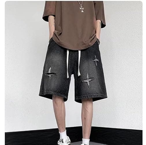 POHADON Y2K Blue Denim Shorts Summer Casual Loose Straight Leg Unisex Baggy Jeans Shorts Jorts Grunge Harajuku Streetwear thumbnail 2