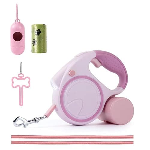 Best Dog Supplies | Pink Retractable Dog Leash with Light, Poop Bag Dispenser, Poop Bag Holder, 2 Elastic Ropes | Set of 4 thumbnail 8