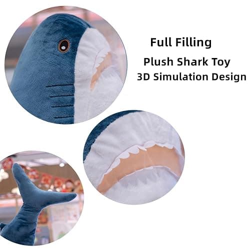 39.5-inch Plush Shark Toy Pillow, Giant Shark Stuffed Animal,Soft Shark Cushion Pillow Shark Plush Pillows,Chubby Stuffed Shark Toy - Children s Boys and Girls Room Decoration Bedtime Gift (Blue) thumbnail 6