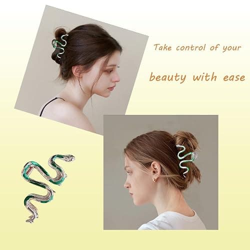 Metal Hair Claw Clips,Fashionable Green Snake Design Metal Hair Claws, Non Slip Snake Hair Clip, Halloween Hair Clips.Gothic Hair Accessories，Claw Clips for Thick hair thumbnail 2