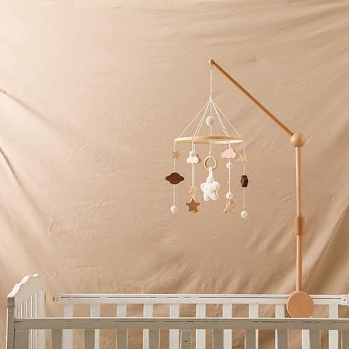 Baby Mobile for Crib, Wooden Baby Crib Mobile with Felt Ball Decor Wind Chime Bed Bell Cute Star Pendant Boho Hanging Decor Handmade Neutral Crib Bell for Kids Room Nursery Bedroom Type 2 - Type 2 thumbnail 7