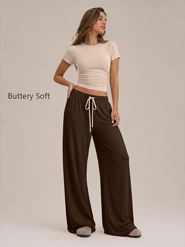 Trendy Queen Women's 2 Piece Matching Summer Lounge Set with Pockets | Vacation Airport Travel Outfits, Workout Gym Clothing Comfy Athleisure Clothes, Side-ruched Top, Drawstring Wide Leg Pants thumbnail 2