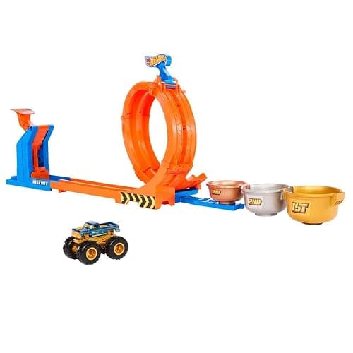 Hot Wheels Monster Trucks Toy Truck & Track Set, Loop-and-Flip Trophy Challenge Playset & 1:64 Scale 50th Anniversary Die-Cast Bigfoot, 2 Ways to Play thumbnail 5
