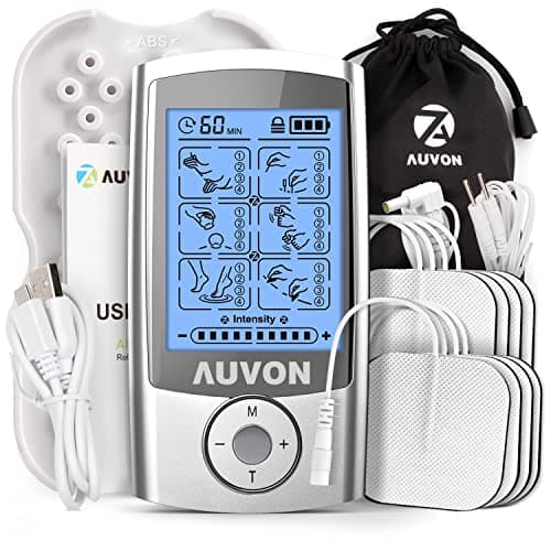 AUVON Rechargeable TENS Unit Muscle Stimulator, 24 Modes 4th Gen TENS Machine with 8pcs 2"x2" Premium Electrode Pads for Pain Relief - Image 1