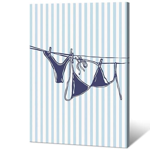 Summer Beach Wall Art Navy Blue Bikini Posters Coastal Cowgirl Room Decor Trendy Sea Themed Canvas Prints Preppy Beachy Pictures for Teen Girls College Dorm Apartment Bedroom Bathrom 16x24in Framed - Image 1