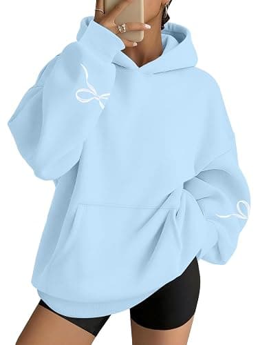 MAXIMGR Oversized Bow Hoodie Cute Clean Girl Embroidered Sweatshirts Coquette Preppy Sweater Y2k Pullover Top Teen Girls thumbnail 2