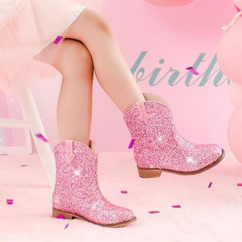 Motasha Toddler Girls Cowgirl Boots Glitter Toddler Cowboy Boot Ankle Girls Boots Little Kids Horse Riding Shoes Party Birthday thumbnail 8