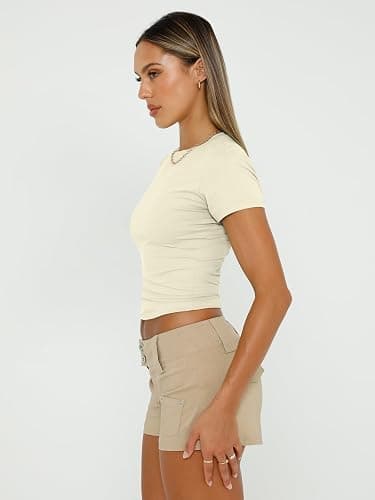 AUTOMET Womens 3 Piece Short Sleeve Shirts Basic Going Out Slim Fitted Crop Tops 2026 Summer Y2k Spring Clothes thumbnail 5