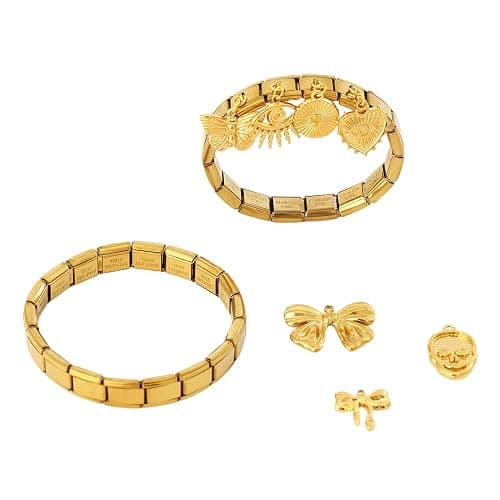 LCSDDWAS Gold Italian Charm Bracelet Set For Women Diy Handmade With Starter Brascelet, Assorted Charms And Opening Tools, 9mm Modular Italian Bracelet Links Jewelry thumbnail 2