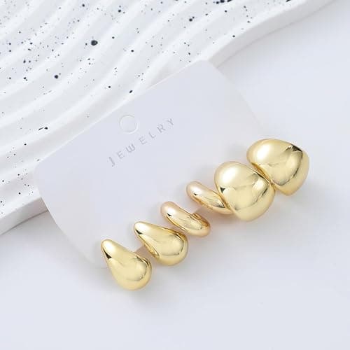 9 Pairs Chunky Gold Earrings Set for Women Trendy Lightweight Gold Plated Hoop Earrings Hypoallergenic Jewelry thumbnail 9