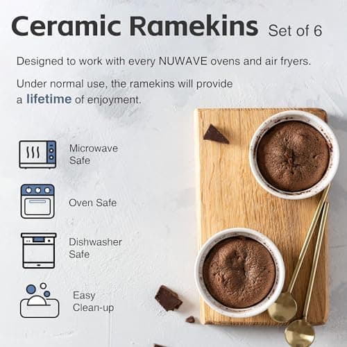 Nuwave Ceramic Ramekins 8 oz, Set of 6, Elegant Classic Style for Baking Souffles, Creme Brulées, Custards, Puddings, 4.3” Wide & 2” Tall, Microwave, Oven & Dishwasher-Safe, Ivory White (6) thumbnail 4