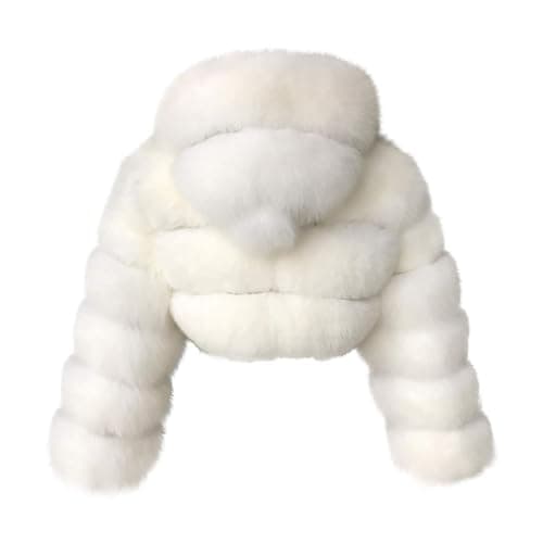 YRAETENM Womens Faux Fur Coat Trendy Zip Up Cropped Bubble Coats Long Sleeve Fleece Warm Short Winter Coats With Fuzzy Hoode thumbnail 3