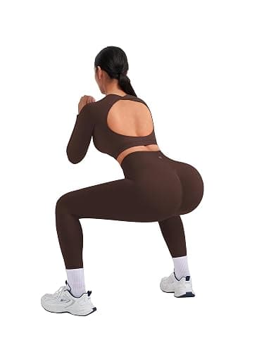 SUUKSESS Women 2 Piece Open Back Seamless Workout Sets Scrunch Booty Gym Leggings Built in Bra Crop Yoga Top thumbnail 3