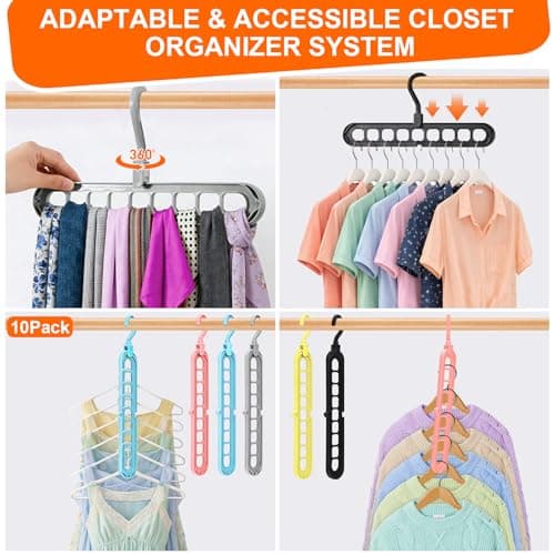 HEYHOUSE Closet Organizers and Storage,College Dorm Room Essentials,Pack of 10 Multifunctional Organizer Magic Space Saving Hangers with 9 Holes Storage Organization for Wardrobe Closet thumbnail 6