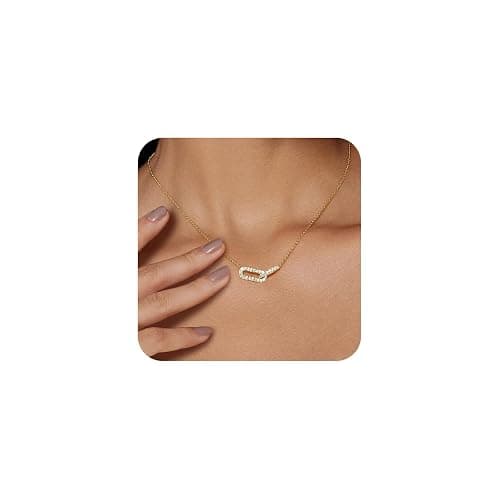 HERIER Diamond Pendant Necklace for Women, Dainty Gold Necklace 18k Gold Plated Paperclip Choker Necklaces Cute Open Oval Necklaces Simple Gold Necklace Jewelry Gifts for Women Trendy - Image 1