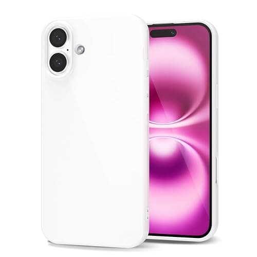 LoeoeL for iPhone 16 Plus Phone Case Liquid Silicone, Cute Girly Thin Ultra Slim Jelly Soft Rubber Gel Plustective Glossy Hard Plastic Case, Plain Solid Color Cover for Women Girl, White - Image 1