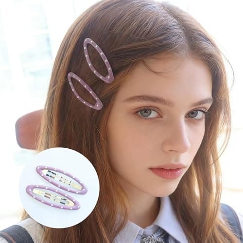 Cute Polka Dot Side Clips for Women i – 5-Color Oval Snap Barrettes, Vintage Hair Styling Accessories for Thick & Thin Hair, Versatile for Daily Wear, Makeup & Skincare thumbnail 7