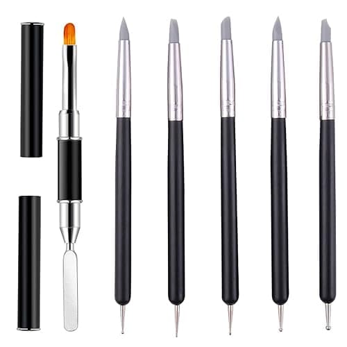 5 Pcs Silicone Nail Art Sculpture Pen with 1 Pcs Dual-Ended Poly Gel Brush Nail Dotting Tool Nail Art DIY Decoration Tool for Home Salon - Image 1