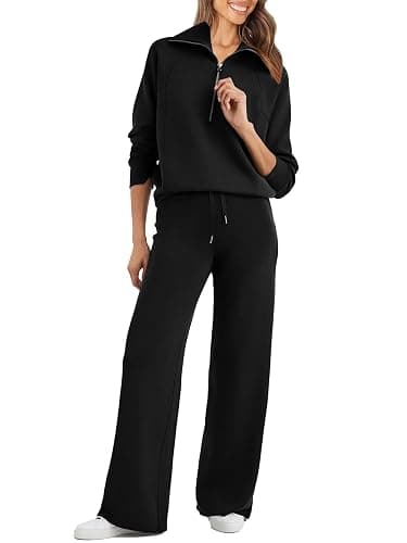 Glamaker Womens 2 Piece Outfits Sweatsuit Set Oversized Half Zip Sweatshirt Wide Leg Sweatpants Lounge Set Tracksuit - Image 1